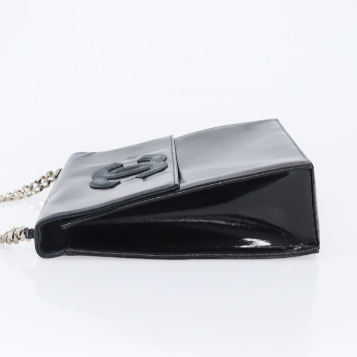 Chanel Chain Handle Leather, Black, Patent Leather, Tote Bag