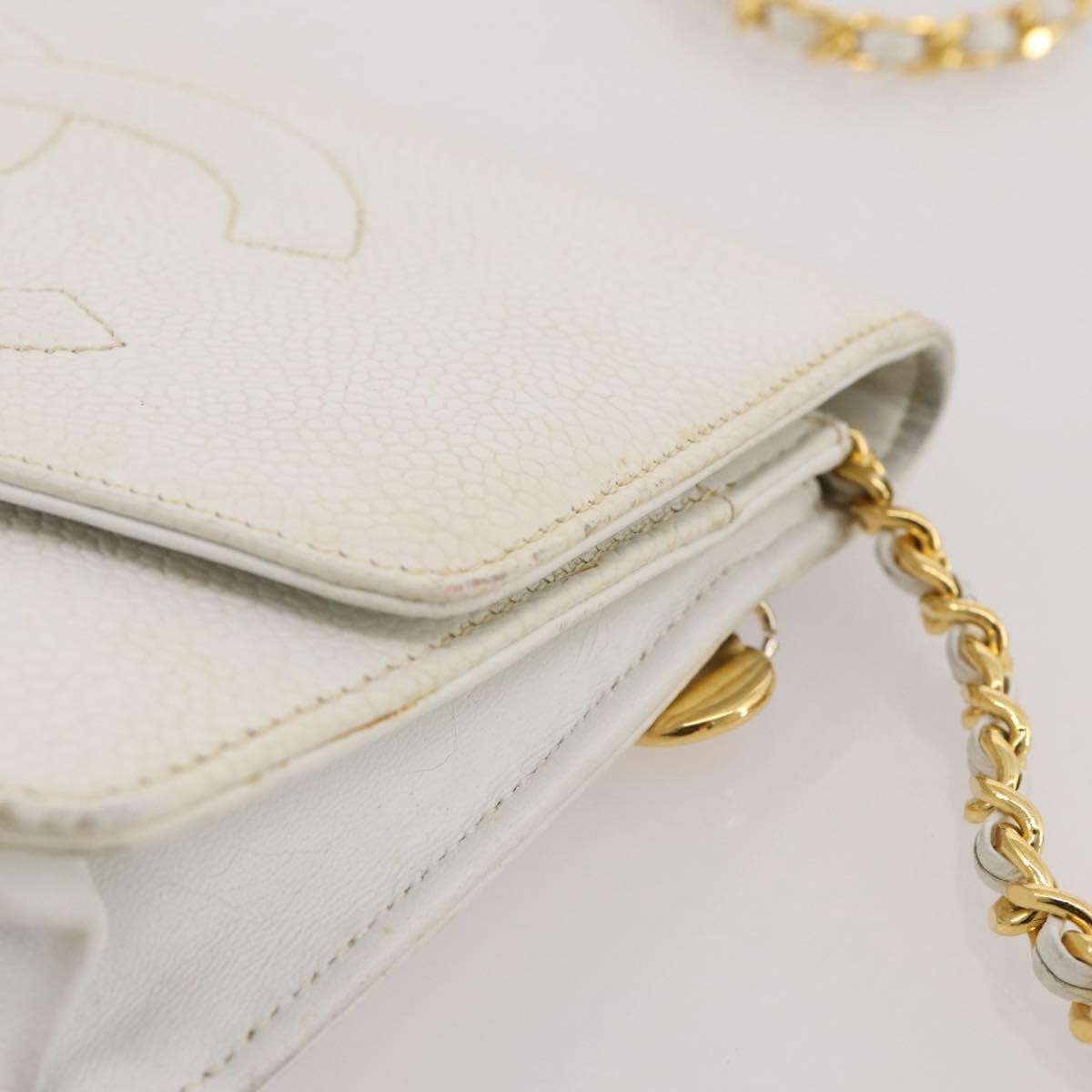 Chanel Vintage Timeless Wallet on Chain Caviar, White, Leather, Crossbody Bag