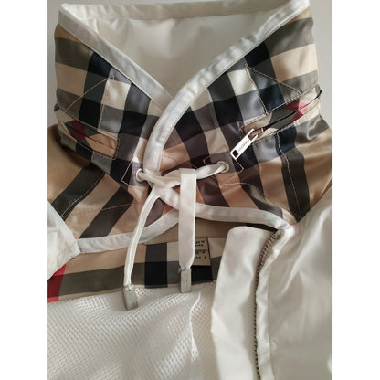 Αδιάβροχο Burberry 6 US Λευκό με Πλήρες Φερμουάρ και Κρυφή Κουκούλα