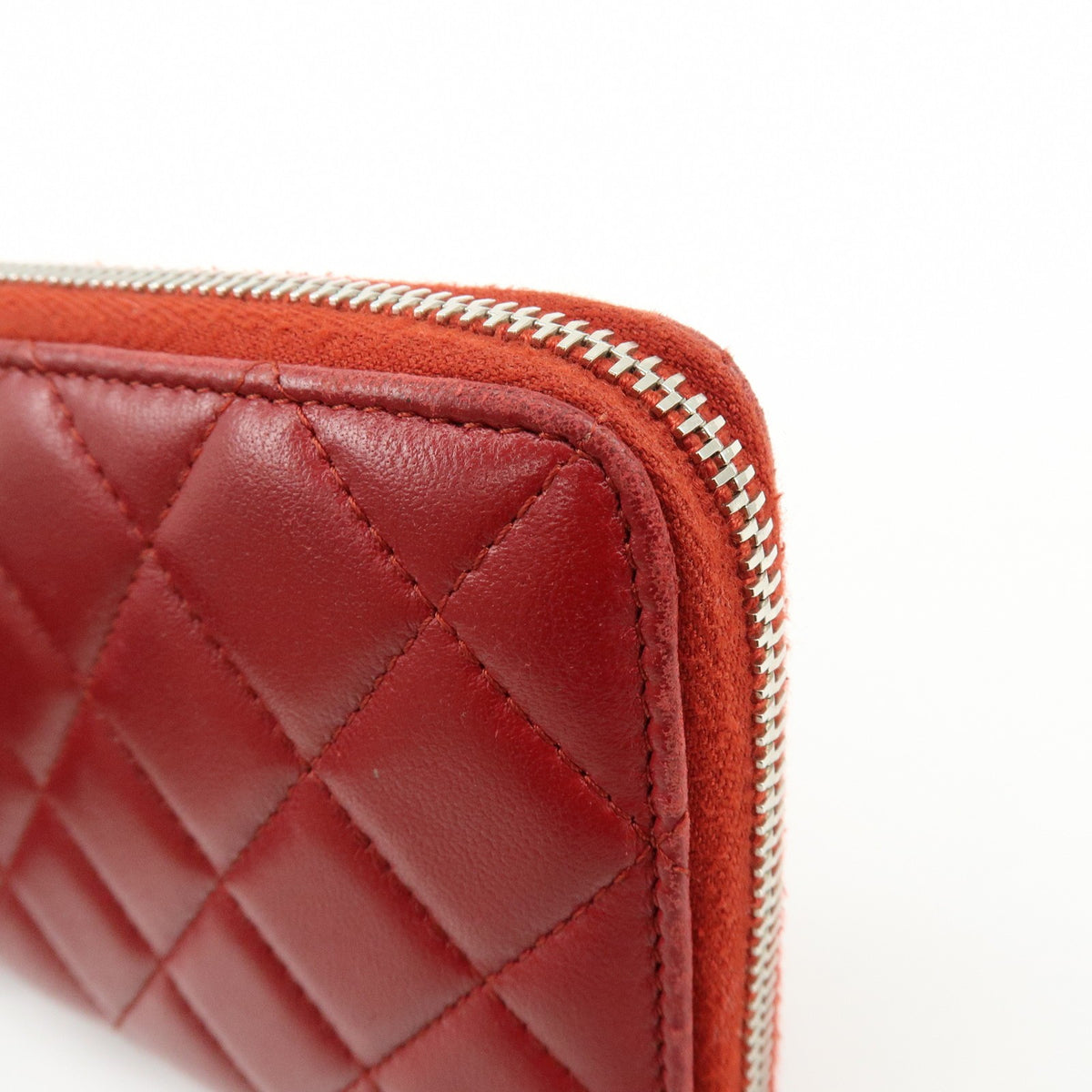 Chanel Zip Around Quilted Lambskin, Red, Leather, Wallet