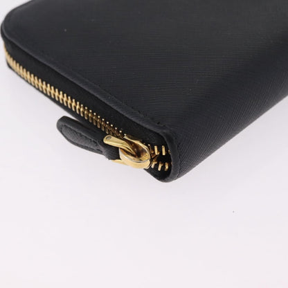 Prada Zip Around Tab Saffiano Leather, Black, Leather, Wallet