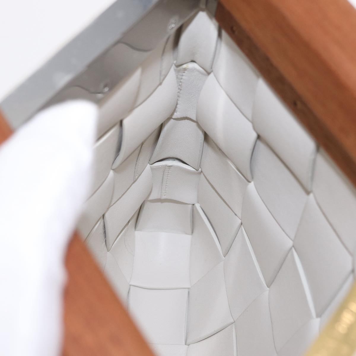 Bottega Veneta The Snap Clutch Maxi Intrecciato Leather with Wood and Metal, White, Leather, Clutch