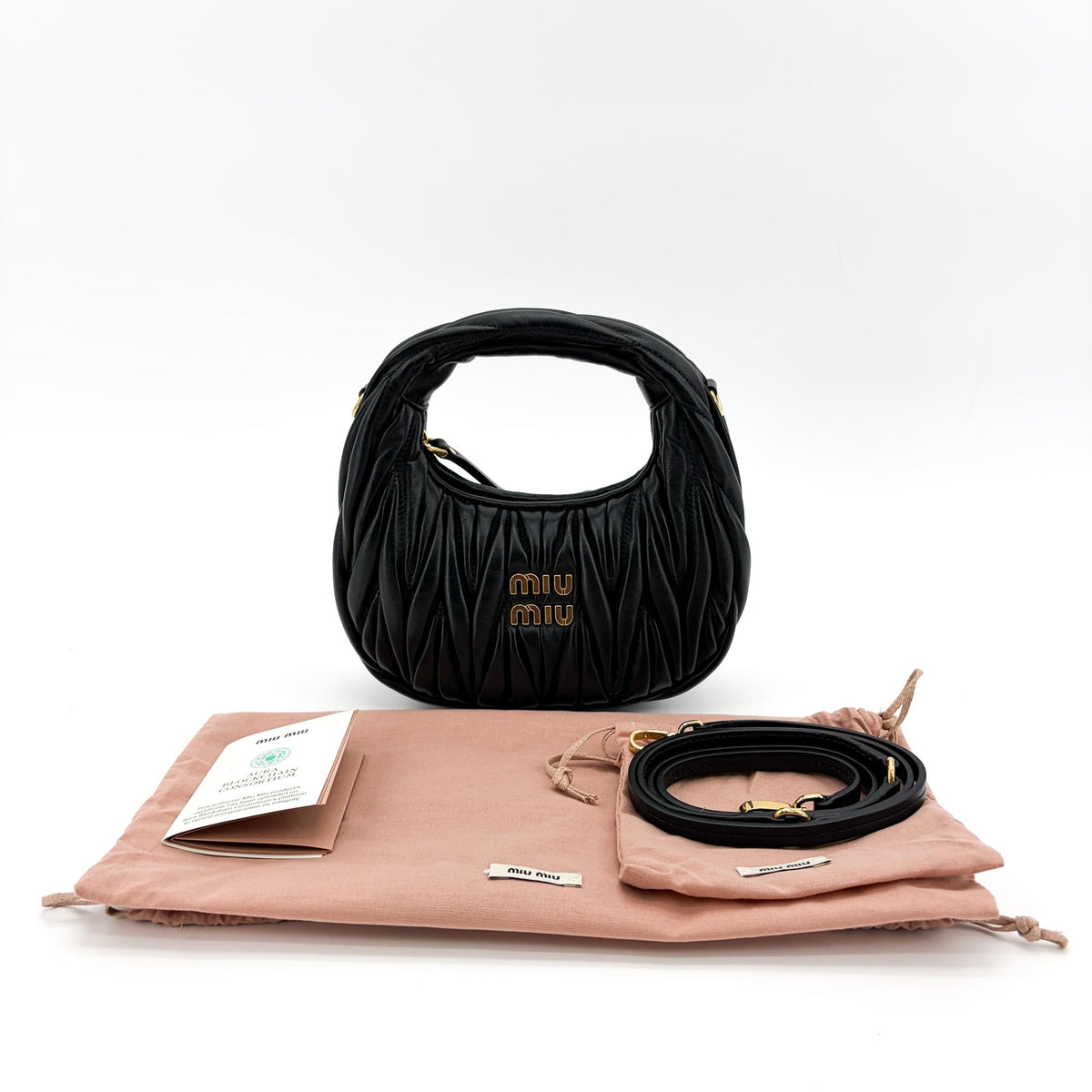 Miu Miu Wander Hobo Matelasse Leather, Black, Leather, Shoulder Bag