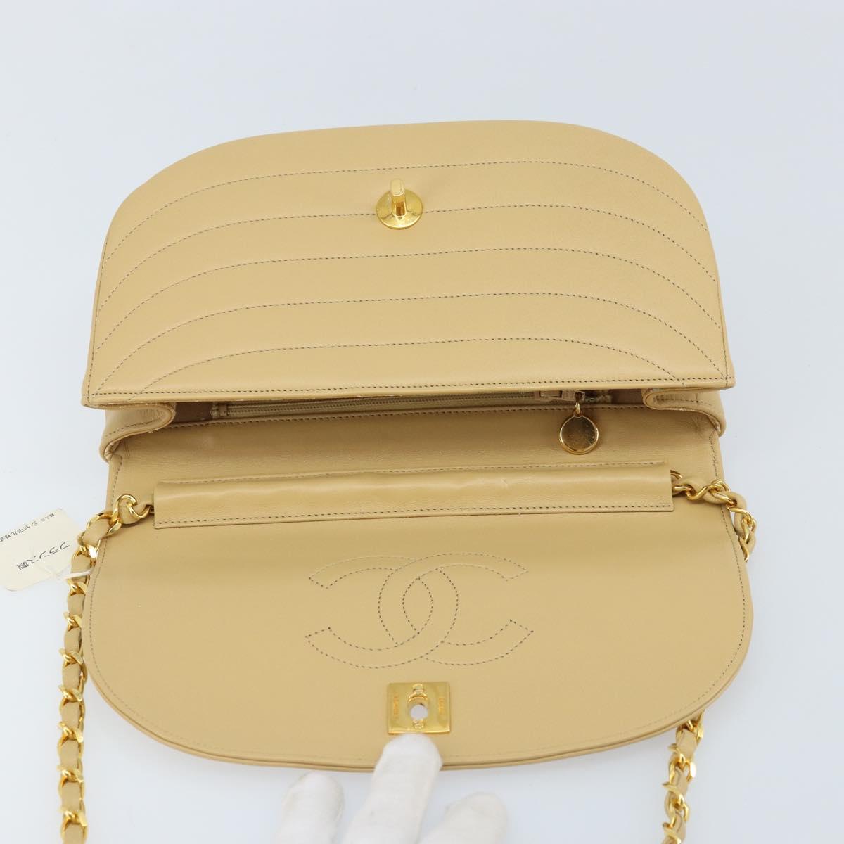 Chanel Vintage Half Moon Flap Bag Quilted lambskin, BEIGE, LEATHER, Shoulder bag