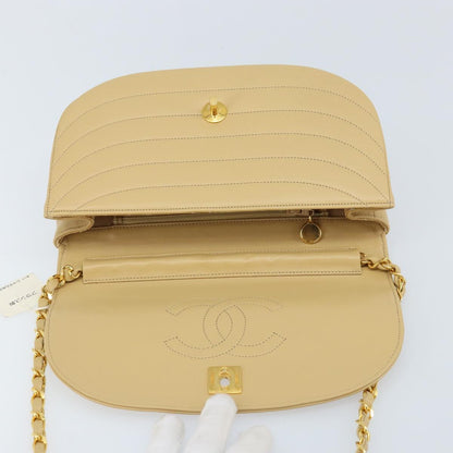 Chanel Vintage Half Moon Flap Bag Quilted lambskin, BEIGE, LEATHER, Shoulder bag