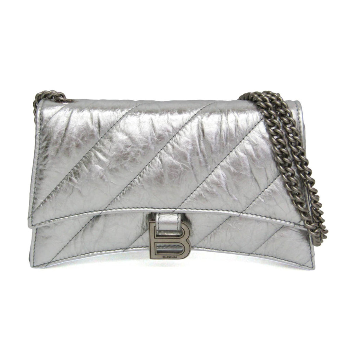Balenciaga Crush Chain Flap Leather, Silver, Leather, Handbag