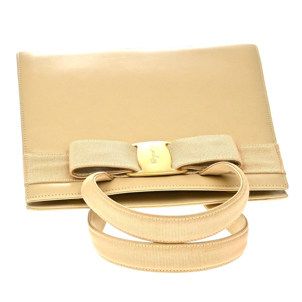 Salvatore Ferragamo Convertible Vara Bow Leather, Beige, Leather, Tote Bag