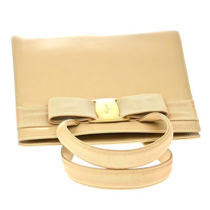 Salvatore Ferragamo Convertible Vara Bow Leather, Beige, Leather, Tote Bag