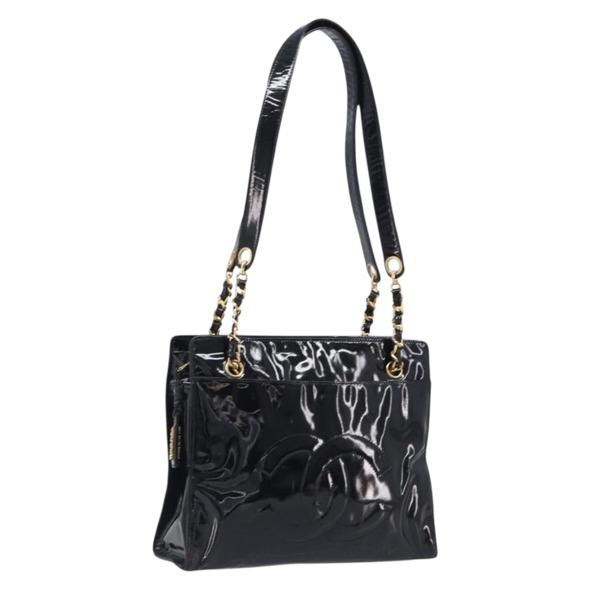 Chanel Coco Mark Patent Leather, Black, Patent Leather, Shoulder Bag