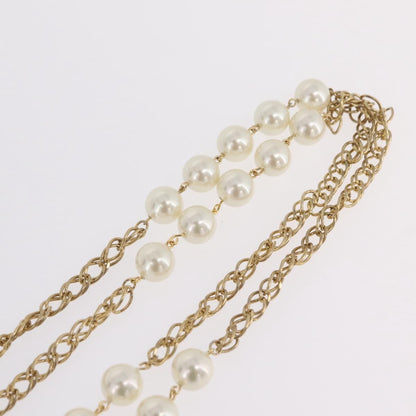 Chanel Vintage Double Pearl Station Long Chain Metal and Faux Pearls, Gold, Gold Plated, Necklace