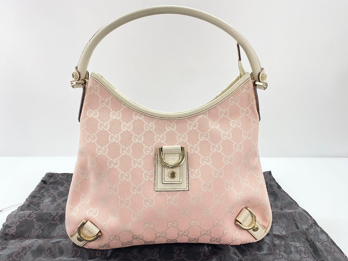 Gucci Abbey D-Ring Hobo GG Denim, Pink, Canvas, Shoulder Bag