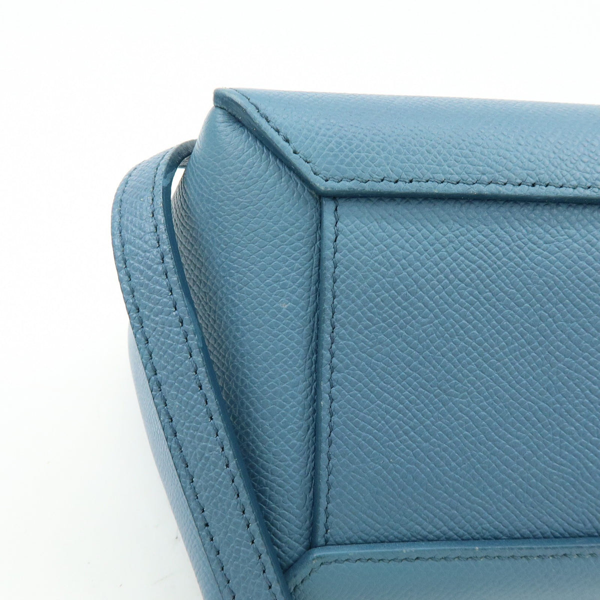 Celine Belt Textured Leather, Blue, Leather, Handbag