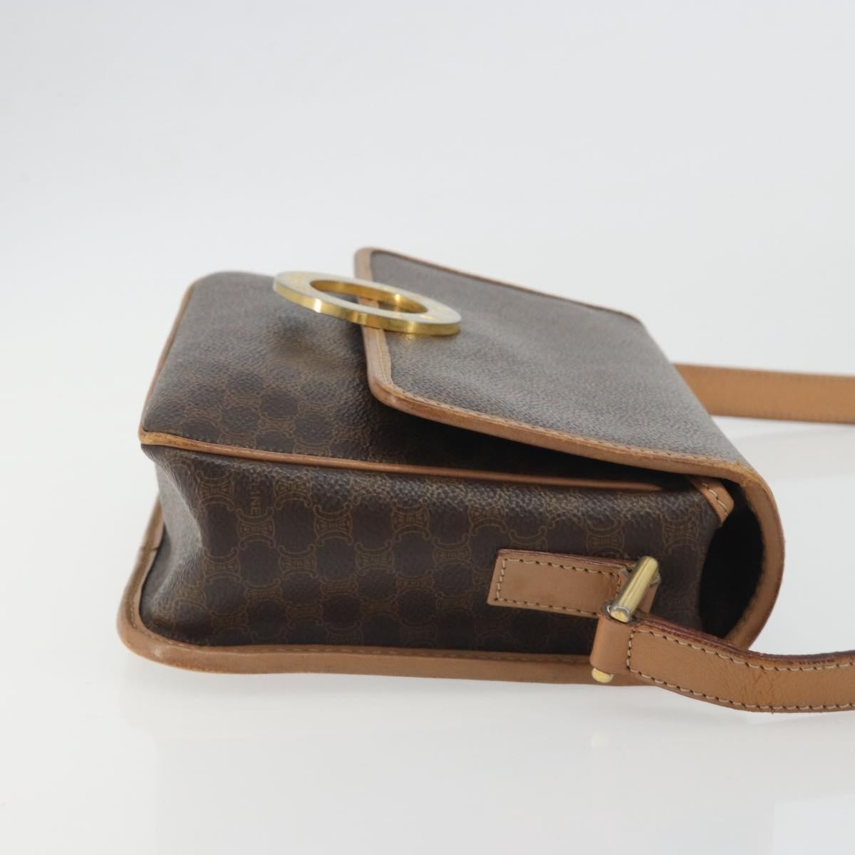 Celine Vintage Macadam Circle Logo Canvas and Leather, Brown, Canvas, Shoulder Bag