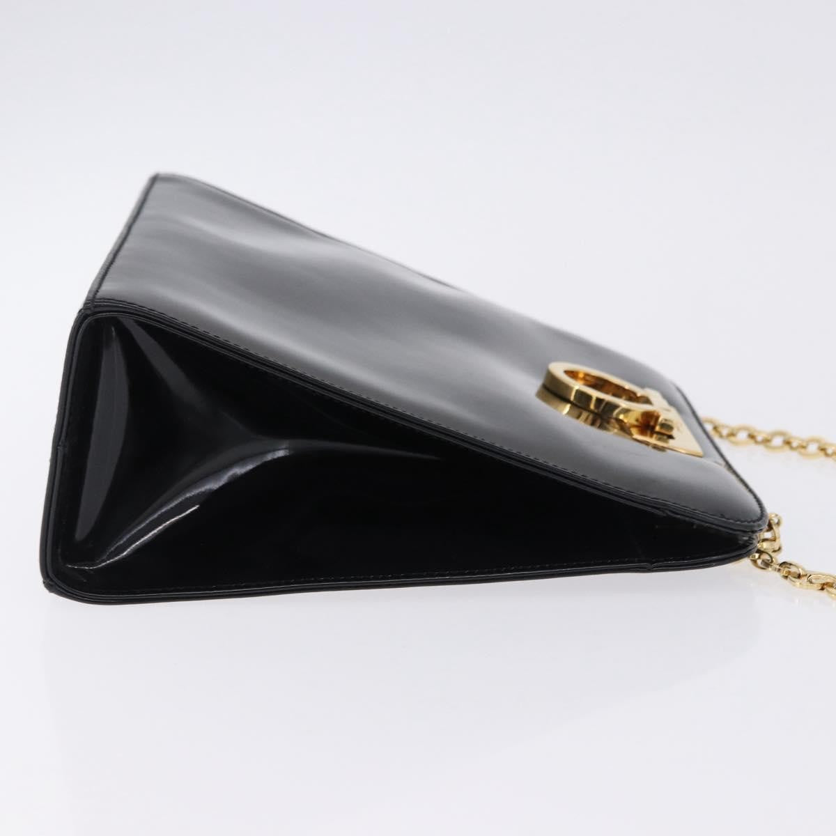 Salvatore Ferragamo Vintage Gancini Chain Patent Leather, Black, Patent Leather, Shoulder Bag