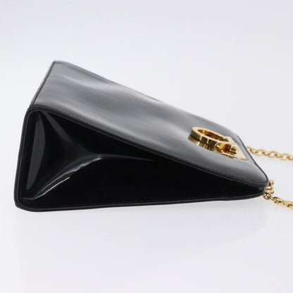 Salvatore Ferragamo Vintage Gancini Chain Patent Leather, Black, Patent Leather, Shoulder Bag