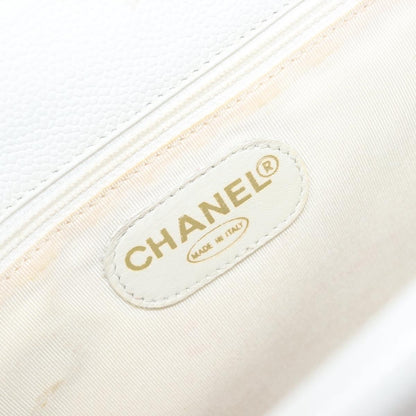 Chanel Vintage Wooden Quilted Caviar, White, Leather, Tote Bag