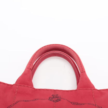 Prada Canapa Convertible Tote Printed Canvas, Red, Canvas, Handbag