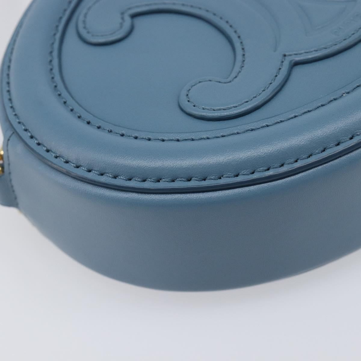 Celine Triomphe Oval Leather, Blue, Leather, Crossbody Bag