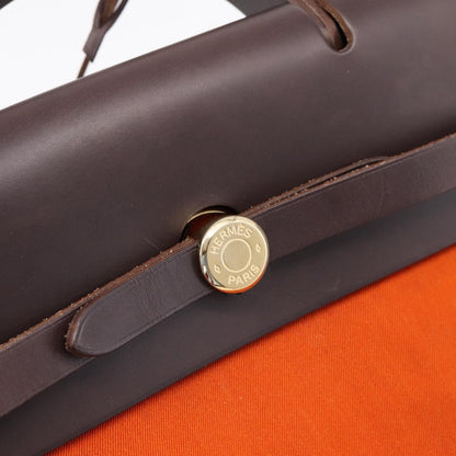 Hermes Herbag A Dos Toile, Orange, Canvas, Backpack