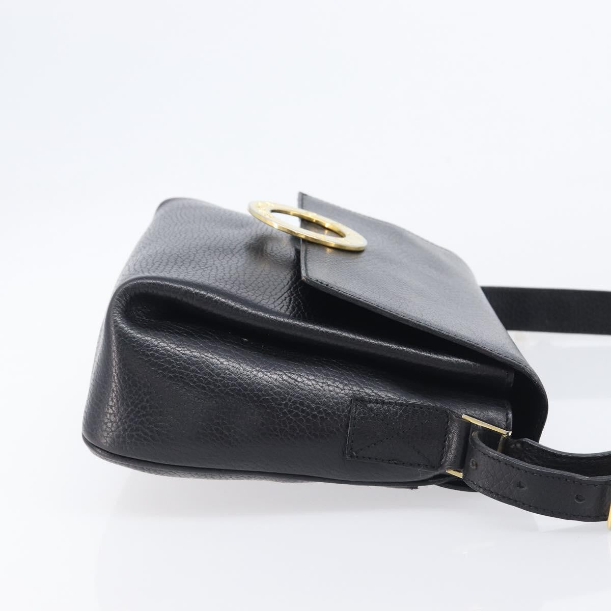 Celine Vintage Circle Logo Leather, Black, Leather, Crossbody Bag
