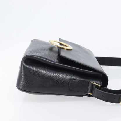 Celine Vintage Circle Logo Leather, Black, Leather, Crossbody Bag