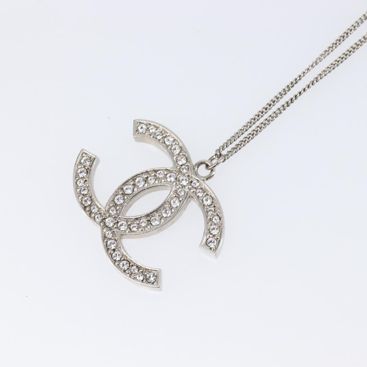 Chanel CC Pendant Metal with Crystals, Silver, Metal, Necklace