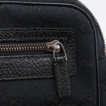 Gucci Front Zip Messenger Canvas and Leather, Black, Canvas, Crossbody Bag