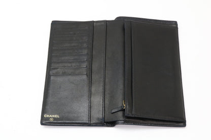 Chanel Coco Boy Flap Wallet Quilted Aged Calfskin, Black, Calfskin, Wallet