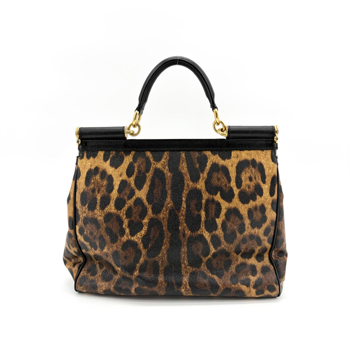 Dolce & Gabbana Miss Sicily Leopard Print Leather, Brown, Calfskin, Handbag