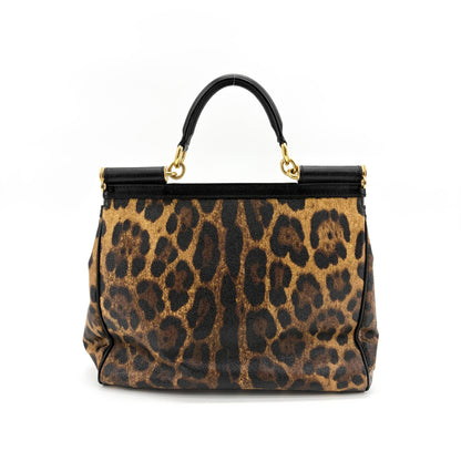 Dolce & Gabbana Miss Sicily Leopard Print Leather, Brown, Calfskin, Handbag