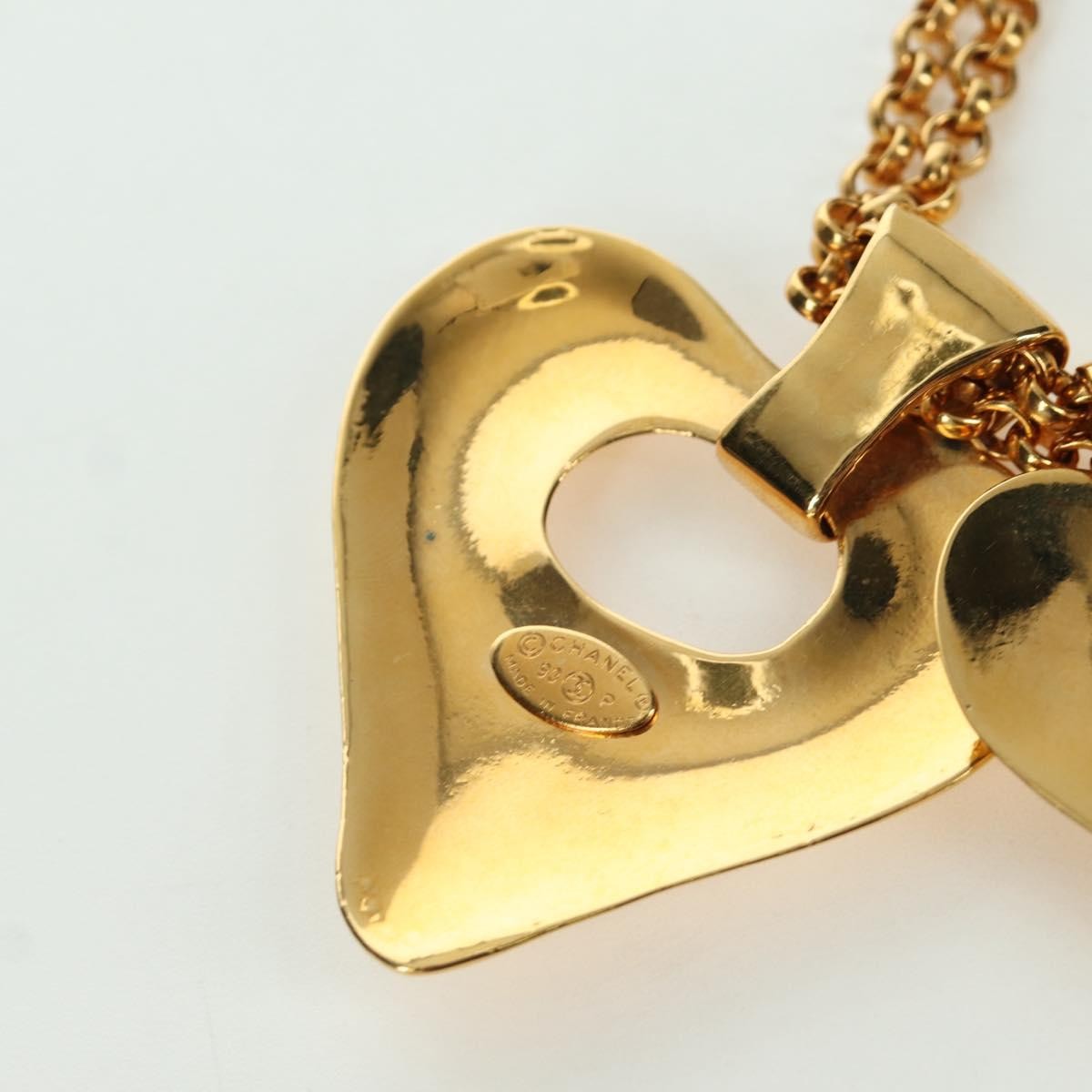 Chanel Vintage CC Heart Pendant Long Metal, Gold, Metal, Necklace