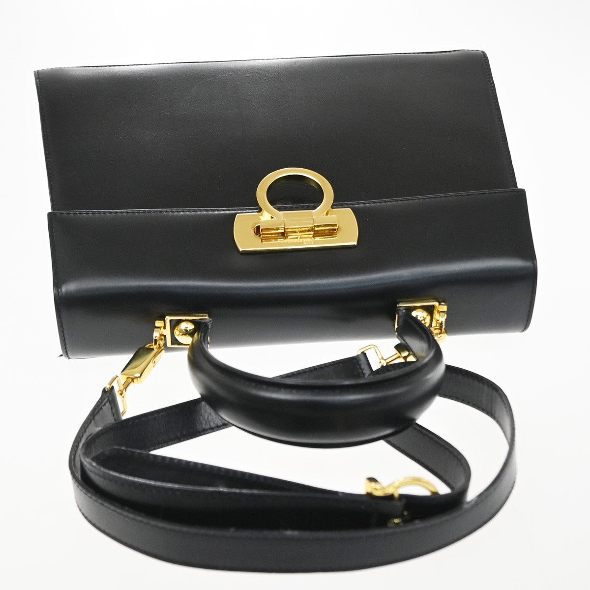 Salvatore Ferragamo Convertible Top Handle Leather, Black, Leather, Handbag