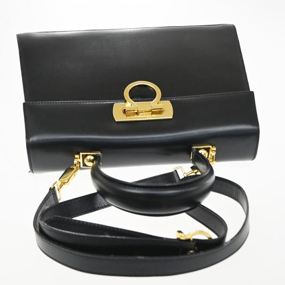 Salvatore Ferragamo Convertible Top Handle Leather, Black, Leather, Handbag