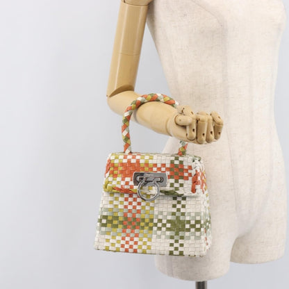 Salvatore Ferragamo Gancini Top Handle Woven Leather, Multicolour, Leather, Handbag