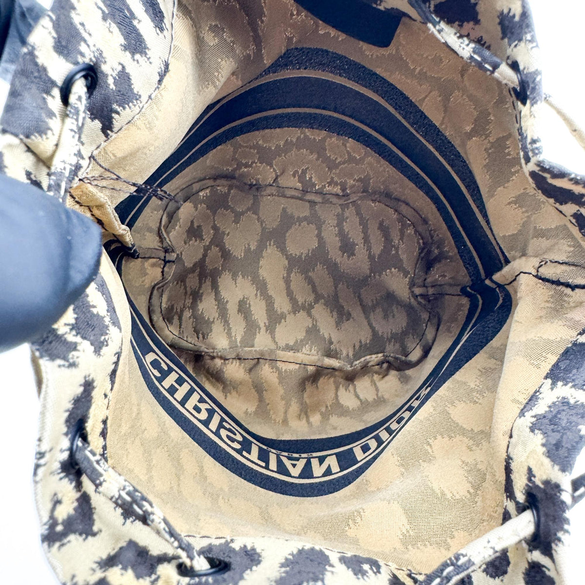 Christian Dior Logo Travel Drawstring Printed Fabric, Beige, Canvas, Clutch