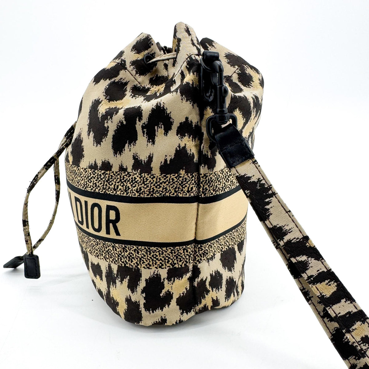 Christian Dior Logo Travel Drawstring Printed Fabric, Beige, Canvas, Clutch