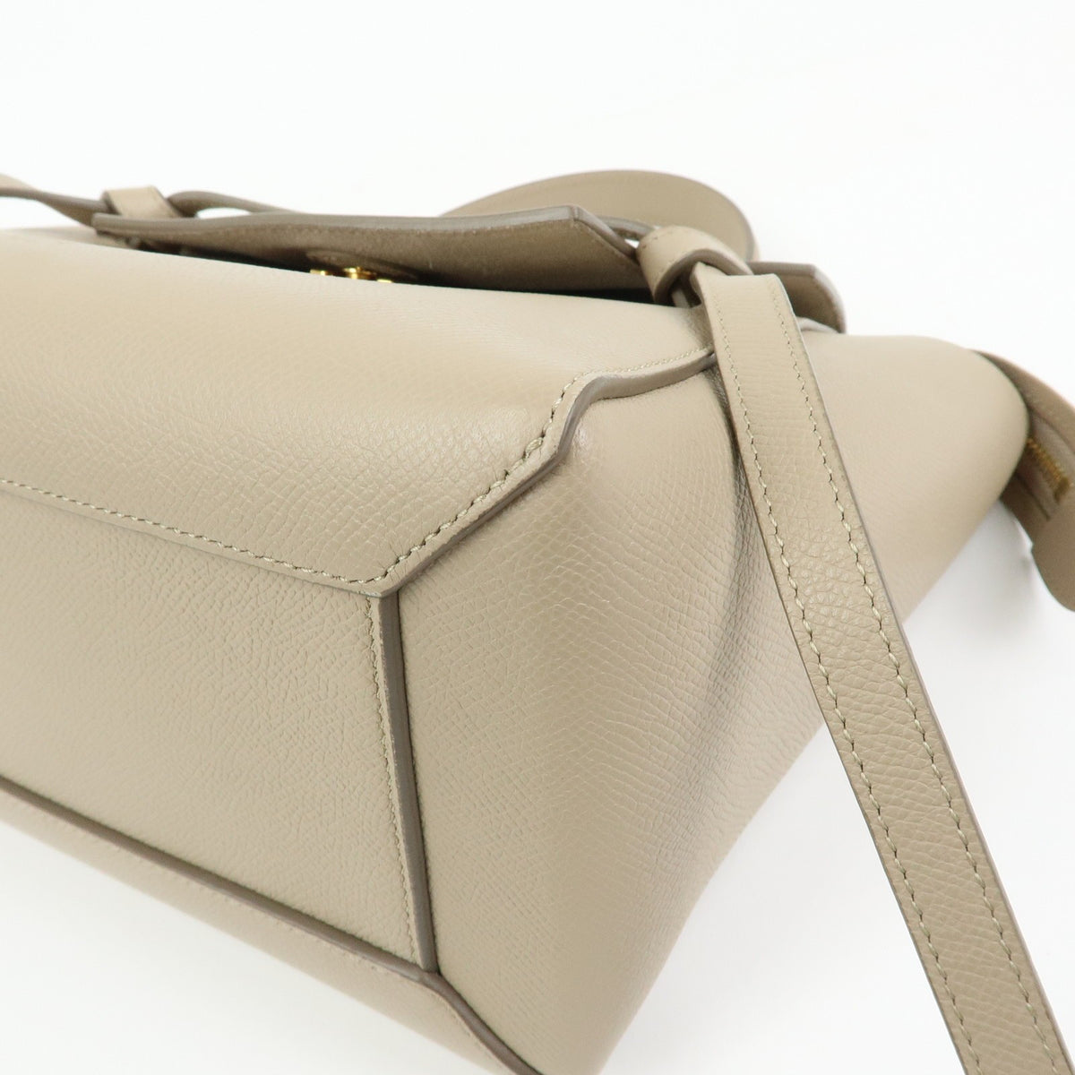 Celine Belt Textured Leather, Beige, Leather, Handbag