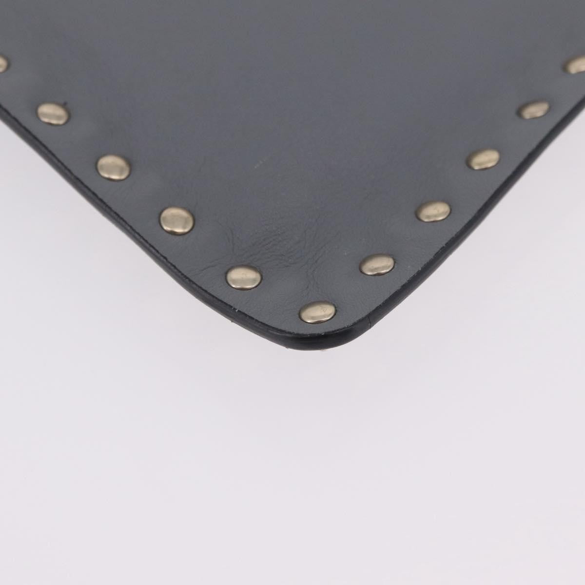 Valentino Garavani Rockstud Pouch Leather, Gray, Leather, Clutch