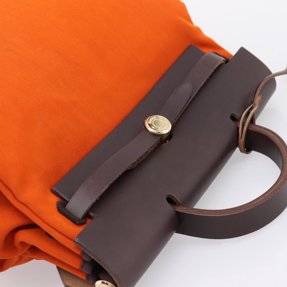 Hermes Herbag A Dos Toile, Orange, Canvas, Backpack