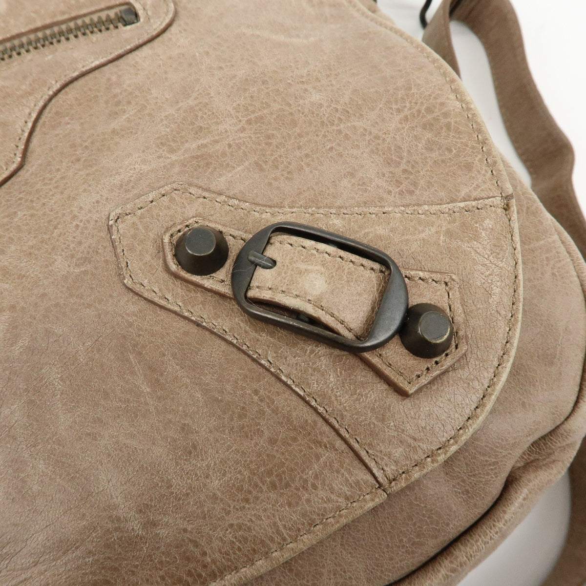 Balenciaga Classic Studs Folk Messenger Leather, Brown, Leather, Crossbody Bag