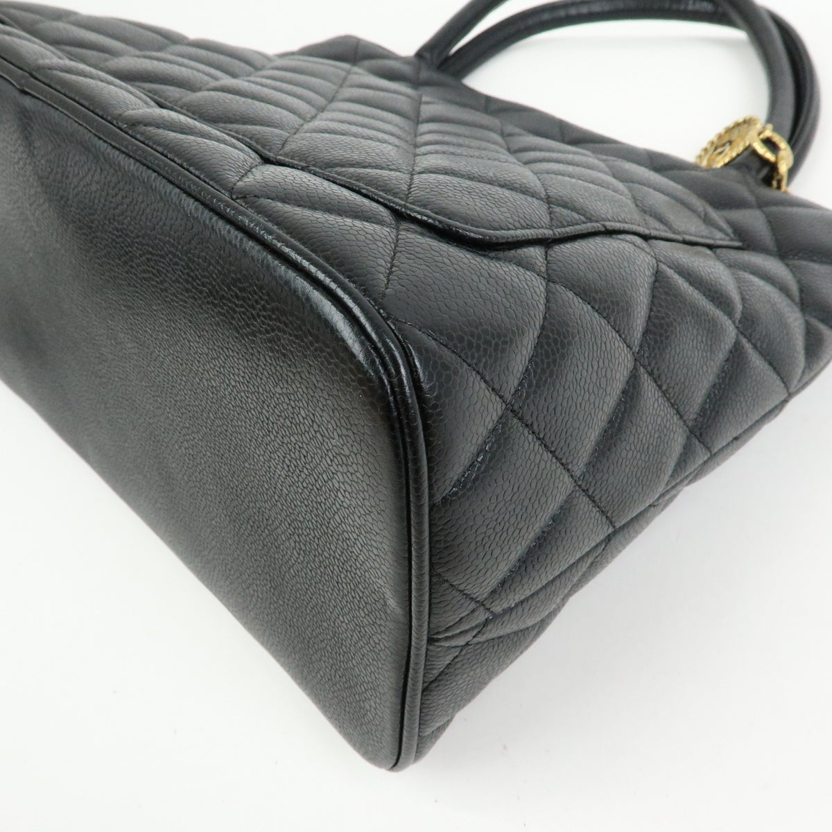 Chanel Medallion Quilted Caviar, Black, Leather, Tote Bag