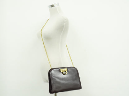 Salvatore Ferragamo Vintage Gancini Chain Leather, Burgundy, Leather, Shoulder Bag