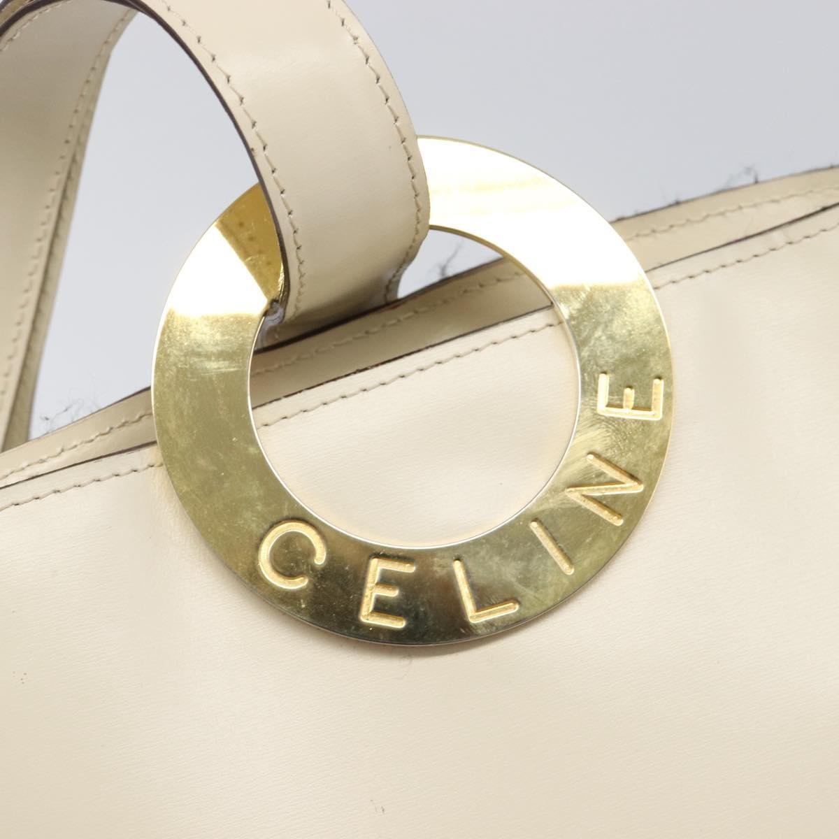 Celine Vintage Circle Logo Leather, White, Leather, Crossbody Bag