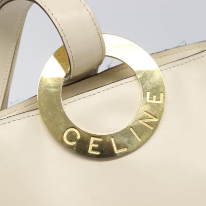 Celine Vintage Circle Logo Leather, White, Leather, Crossbody Bag