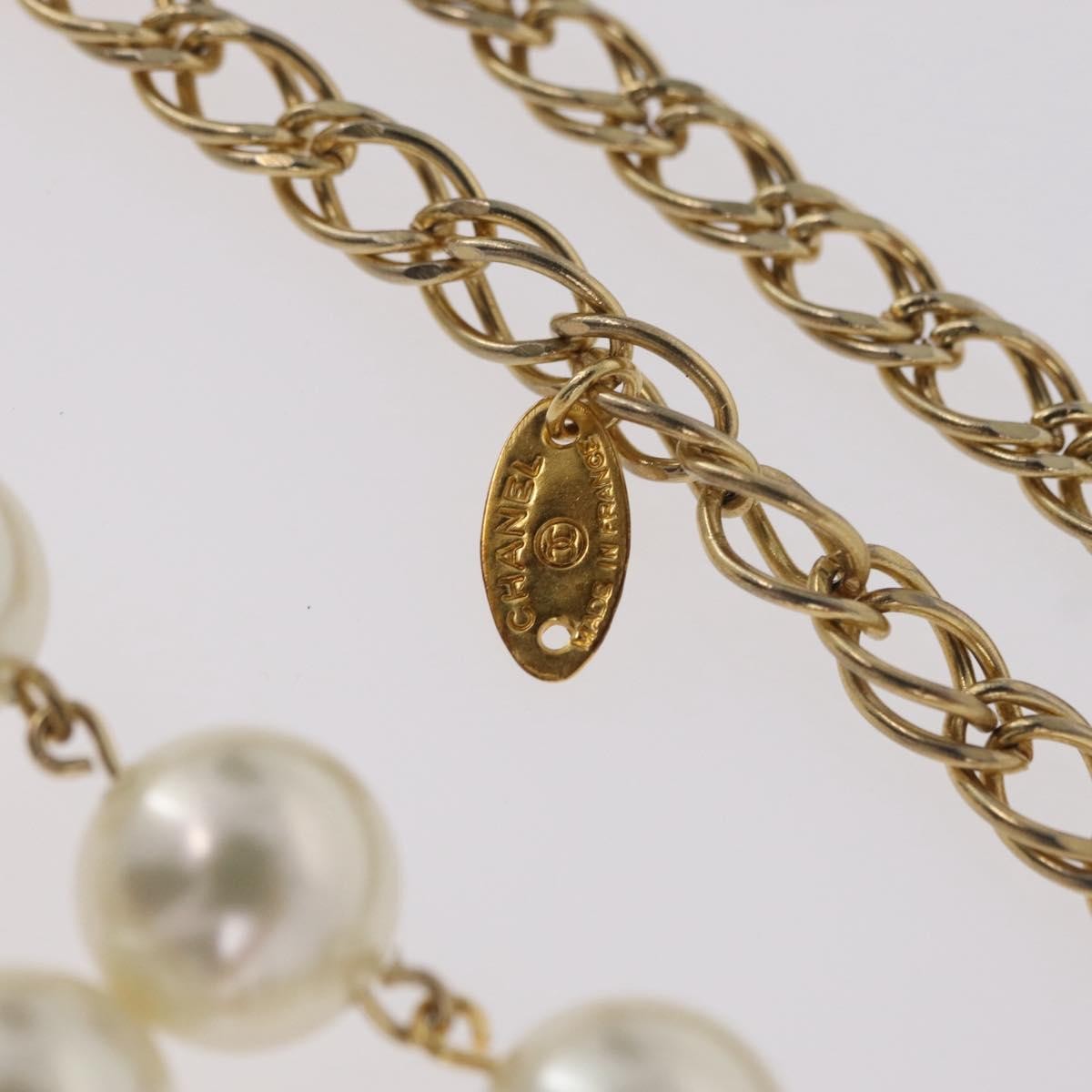 Chanel Vintage Double Pearl Station Long Chain Metal and Faux Pearls, Gold, Gold Plated, Necklace