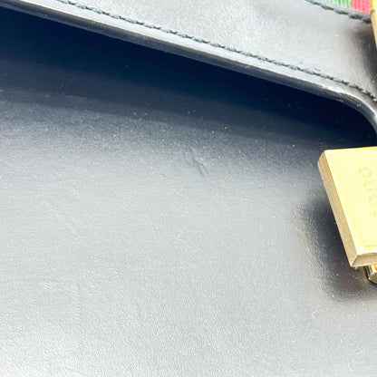 Gucci Sylvie Chain Leather, Black, Leather, Shoulder Bag