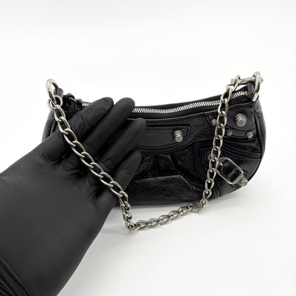 Balenciaga Le Cagole Giant Studs Chain Leather, Black, Leather, Shoulder Bag