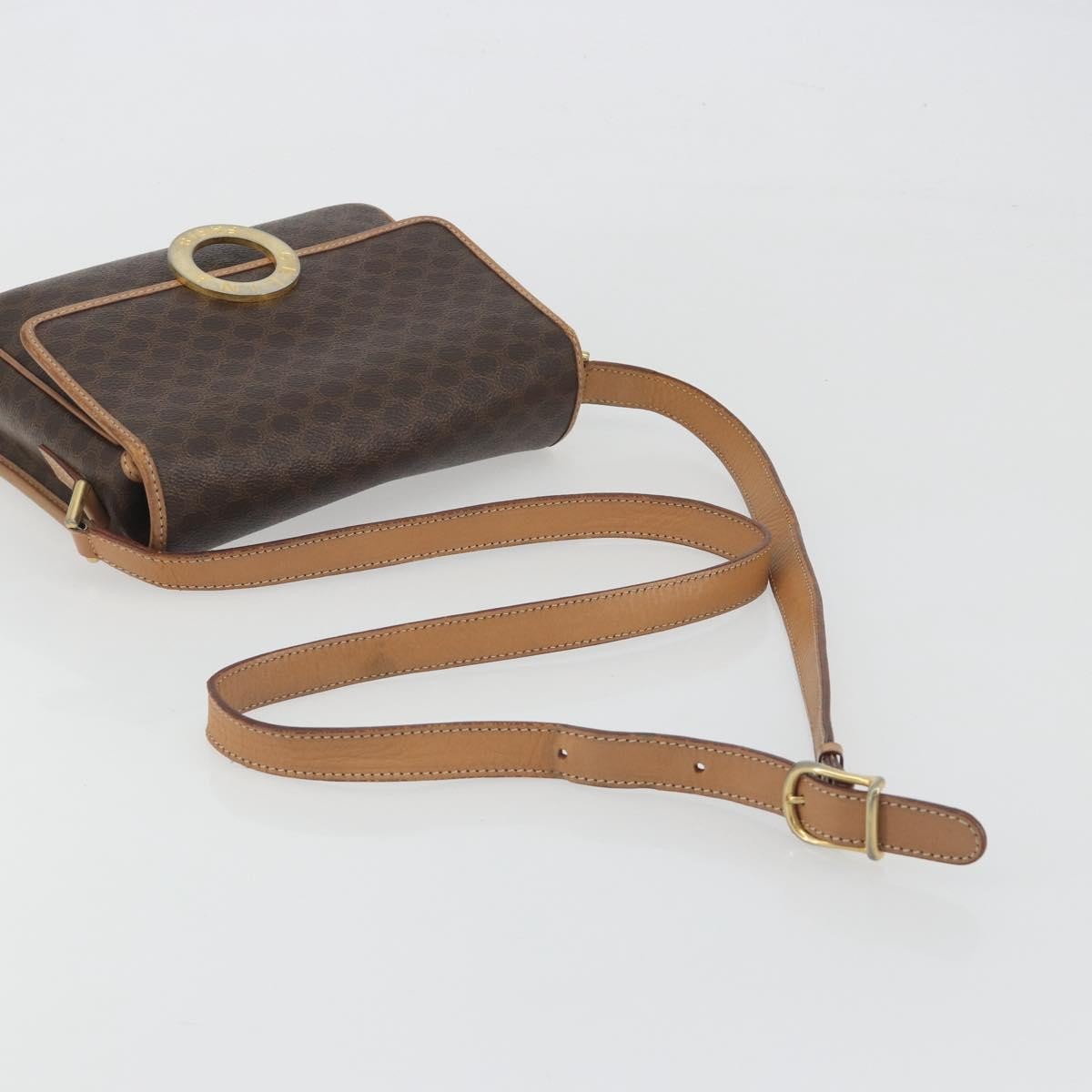 Celine Vintage Macadam Circle Logo Canvas and Leather, Brown, Canvas, Shoulder Bag