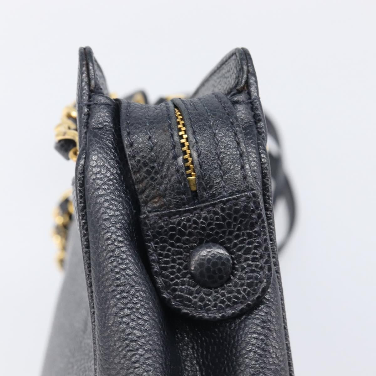 Chanel Vintage Zipped Chain Caviar, Black, Leather, Tote Bag
