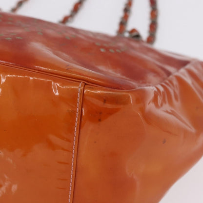 Chanel Triple CC Perforated Patent, Orange, Patent Leather, Tote Bag